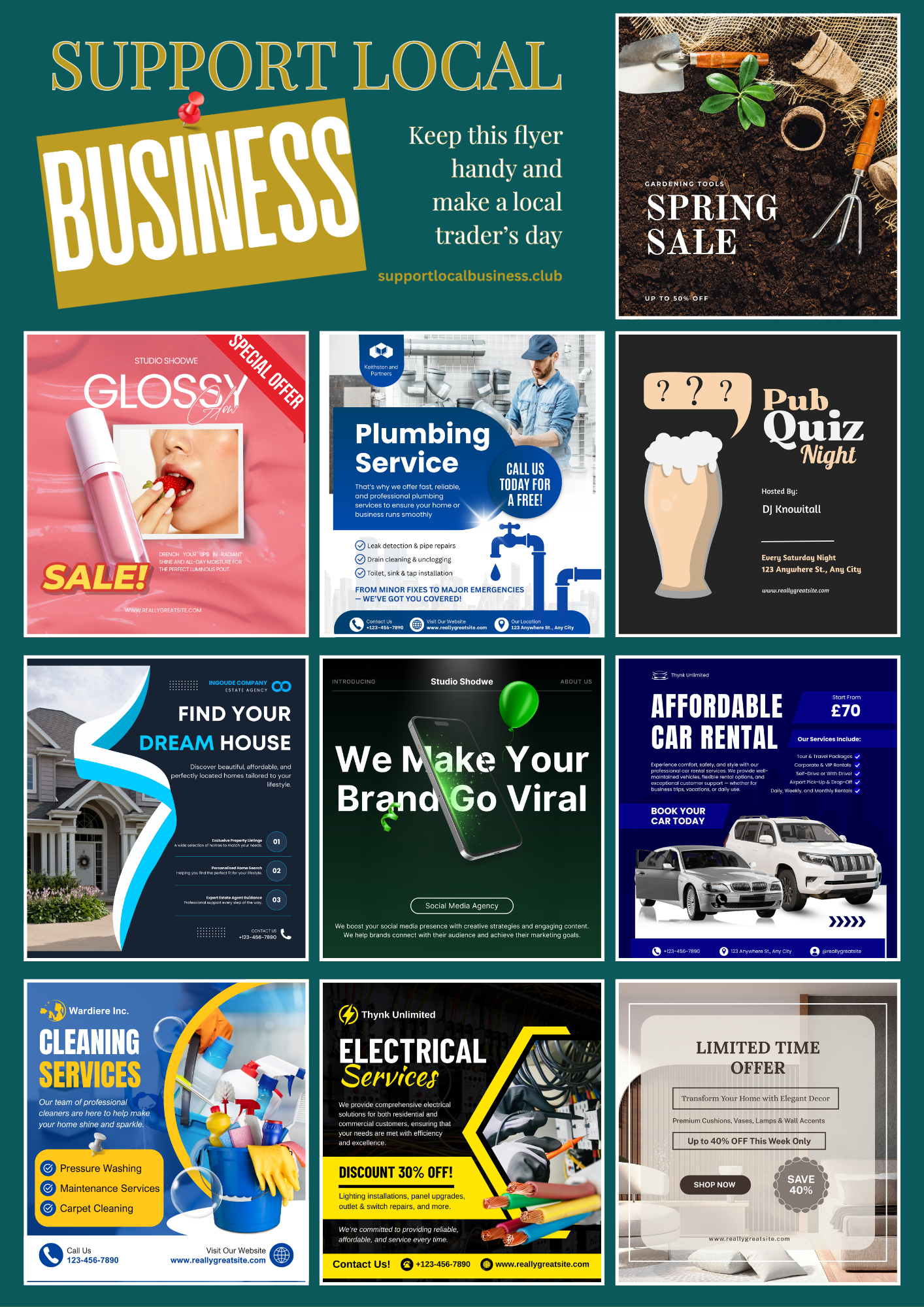 Support Local Business leaflet — front page showing local business adverts